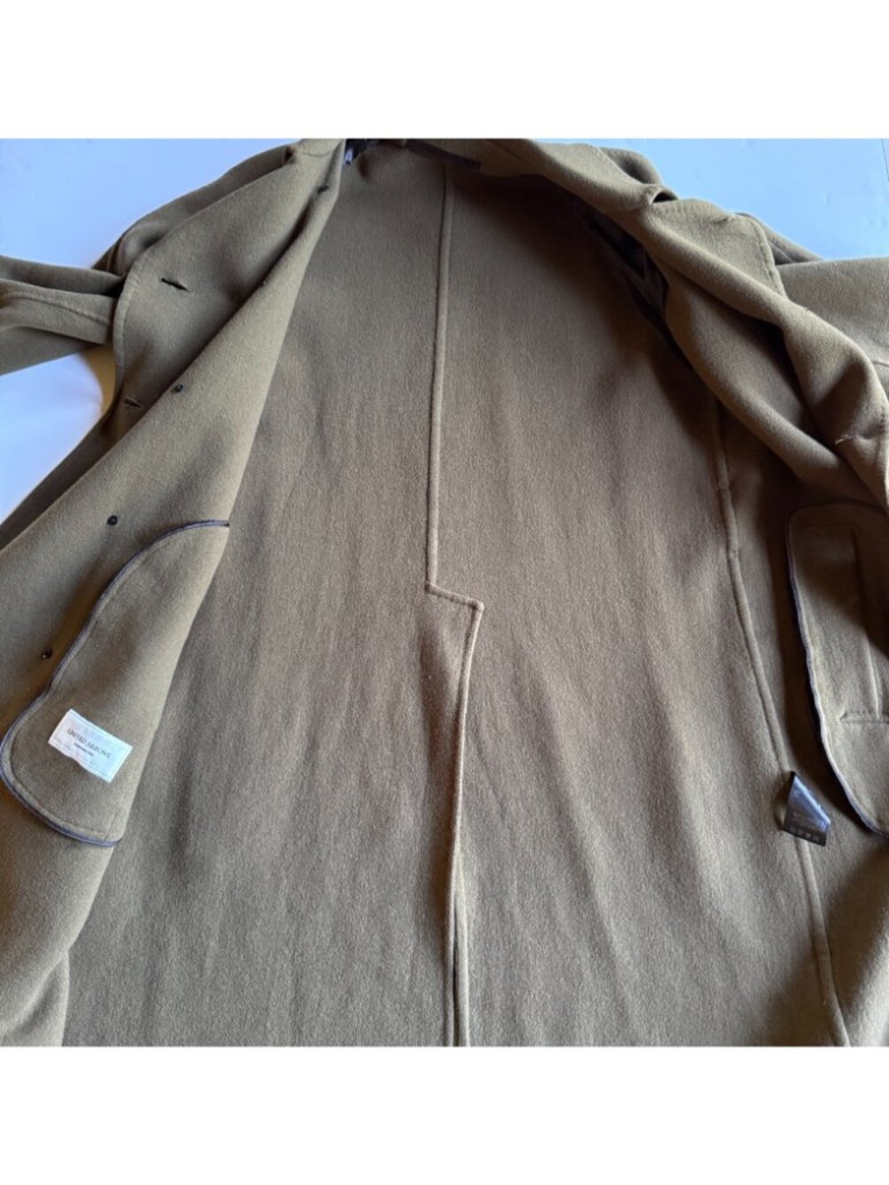 UNITED ARROWS Green Wool Blend Double Breasted Belted Overcoat - Men's Large - Picture 6 of 9